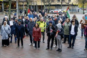 Ett drygt 50-tal hade mött upp på torget under manifestationen.