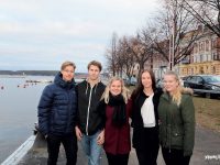 Max Eriksson, Mikael Nordin, Jasmine Broman, Ida Wållberg och Elina Lundgren som går i årskurs 2 på teknikprogrammet har spännande idéer för Skeppsbron och kajerna i Härnösand.